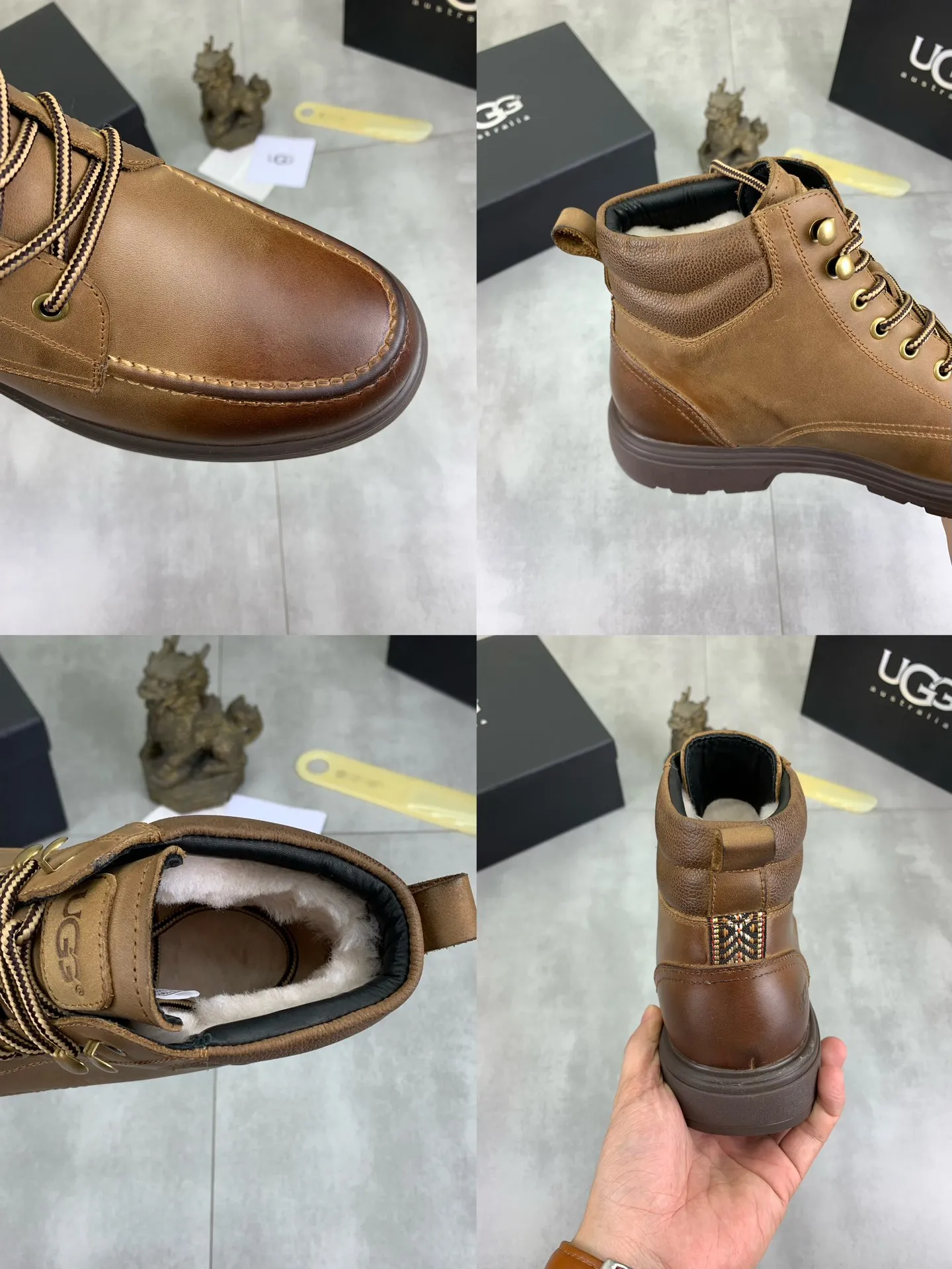 Factory price P640 💶[UGG] (full wool lining) Top-end high-quality fur integrated warm snow boots from Australia's warm luxury men's shoes brand, UGG-5877 official website synchronized, made of imported cowhide, carefully sewn...Imported rubber outsole (comfortable, soft, wear-resistant) The quality is really great...Exquisite workmanship, you can't put it down at first sight, code number: 39-44 Color: 3️⃣colors available